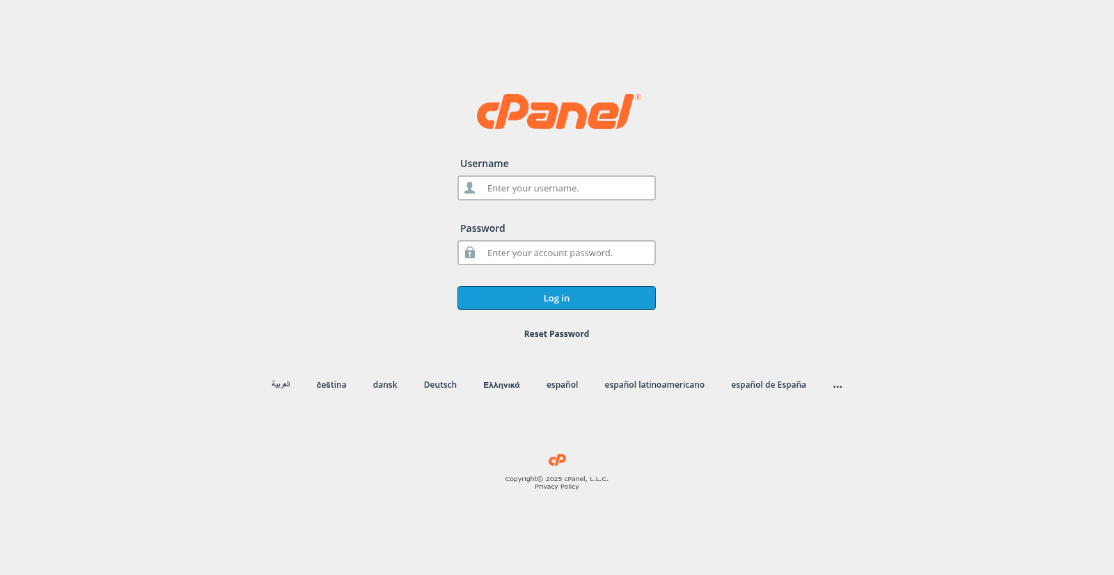 cPanel login screen